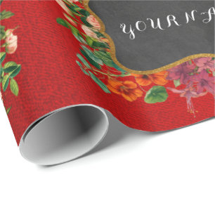  Floral Peony Persoonlijke naam Red Rose Cadeaupapier