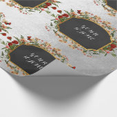 Floral Peony Persoonlijke naam Silver Roos Cadeaupapier (Hoek)