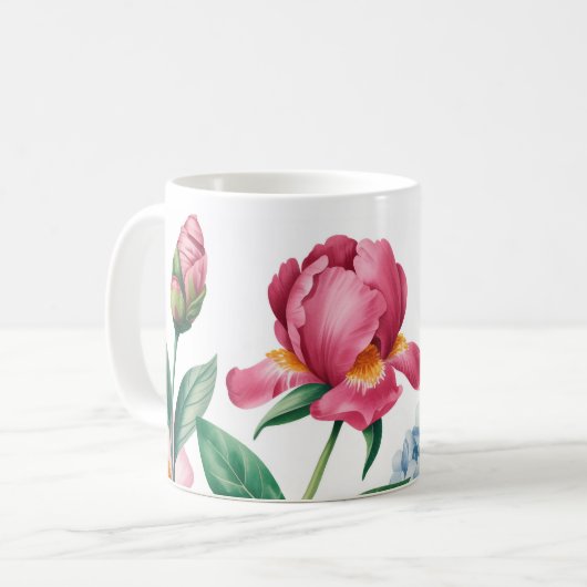Floral Peony & Roos Garden Art Coffee Mok (Voorkant links)