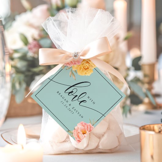 Floral Peony Roos met liefdeshuwelijk Bedankjes Labels