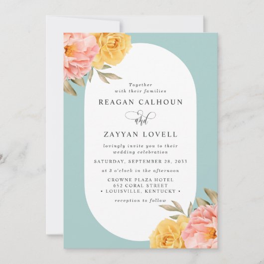 Floral Peony Roos Spring Wedding Kaart (Voorkant)