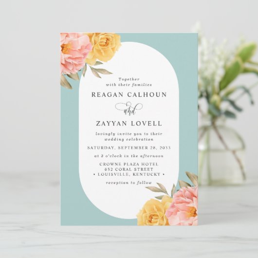 Floral Peony Roos Spring Wedding Kaart (Staand voorkant)