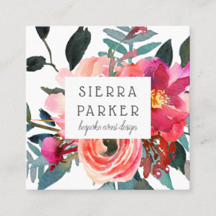 Floral Peony Waterverf Design Visitekaartje