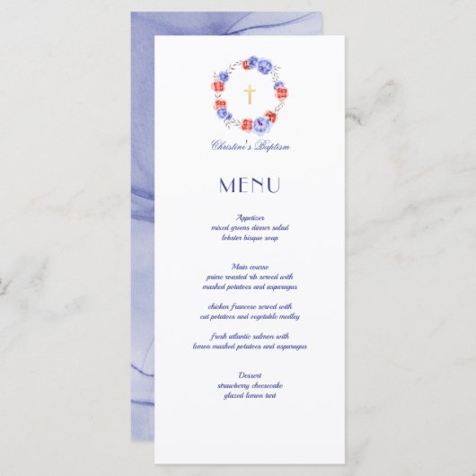 Floral Peony Wreath Baptism Christening Menu (Voorkant / Achterkant)