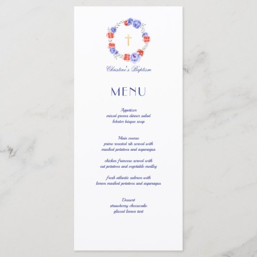 Floral Peony Wreath Baptism Christening Menu (Voorkant)