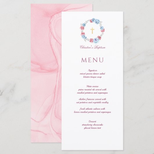 Floral Peony Wreath Baptism Christening Menu (Voorkant / Achterkant)