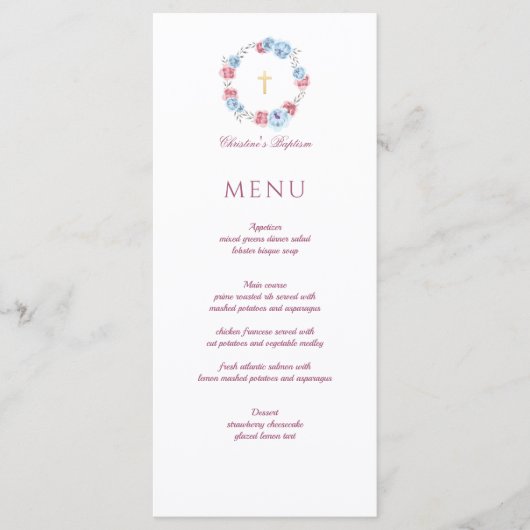 Floral Peony Wreath Baptism Christening Menu (Voorkant)