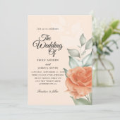 Floral perach Waterverf Wedding Invitation Kaart (Staand voorkant)