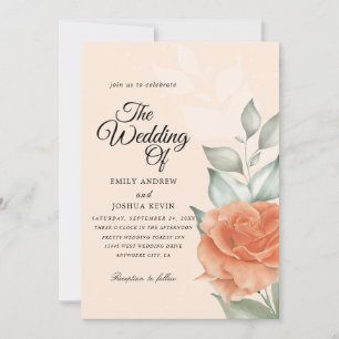 Floral perach Waterverf Wedding Invitation Kaart