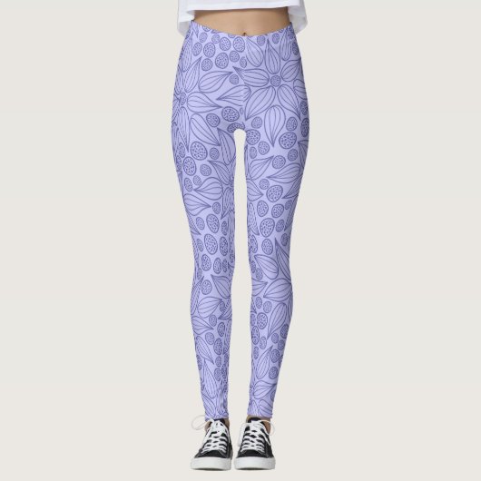 Floral Periwinkle blauw Paarse Leggings (Voorkant)