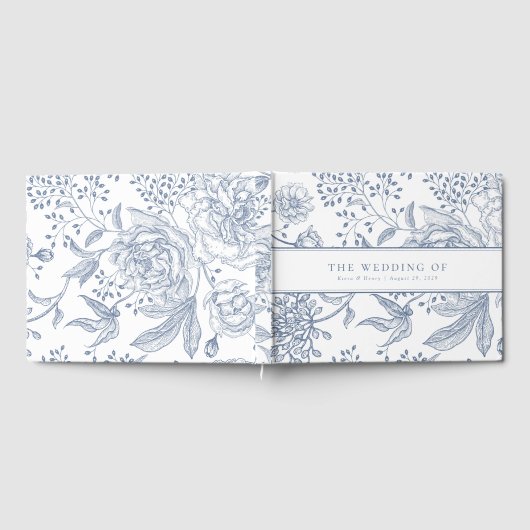 Floral Periwinkle Blue Elegant Bruiloft Gastenboek (Volledig)