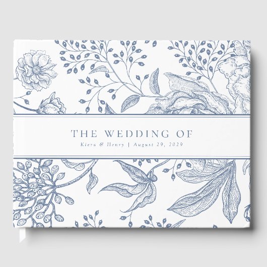 Floral Periwinkle Blue Elegant Bruiloft Gastenboek (Voorkant)