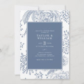 Floral Periwinkle Blue Elegant Rehearsal Dinner Kaart (Voorkant)