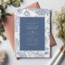 Floral Periwinkle Blue Elegant Vrijgezellenfeest Kaart