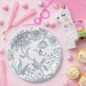 Floral Periwinkle Blue Elegant Wedding Shower Papieren Bordje (Feest)