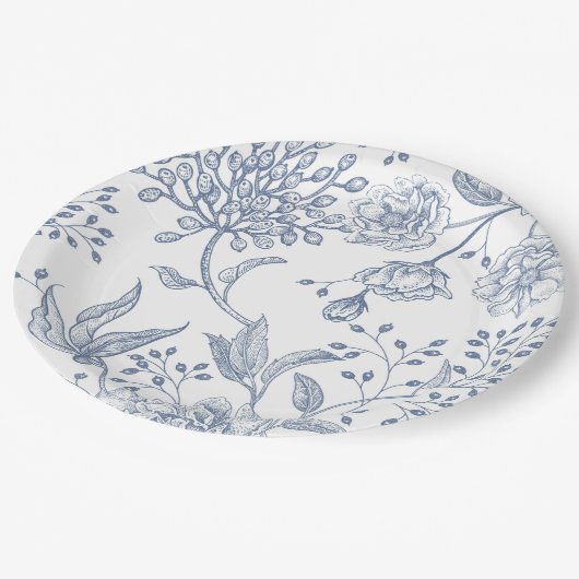 Floral Periwinkle Blue Elegant Wedding Shower Papieren Bordje (Gekanteld)