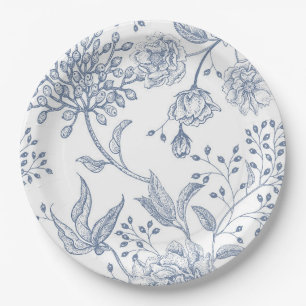 Floral Periwinkle Blue Elegant Wedding Shower Papieren Bordje