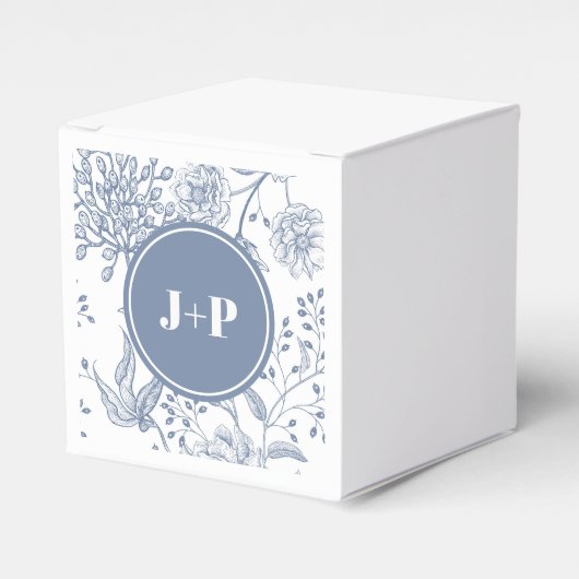 Floral Periwinkle Blue Monogram Wedding Bedankdoosjes (Voorkant Zijde)