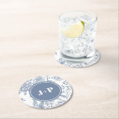 Floral Periwinkle Blue Monogram Wedding Ronde Kartonnen Onderzetter (Insitu)