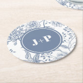 Floral Periwinkle Blue Monogram Wedding Ronde Kartonnen Onderzetter (Gebogen)