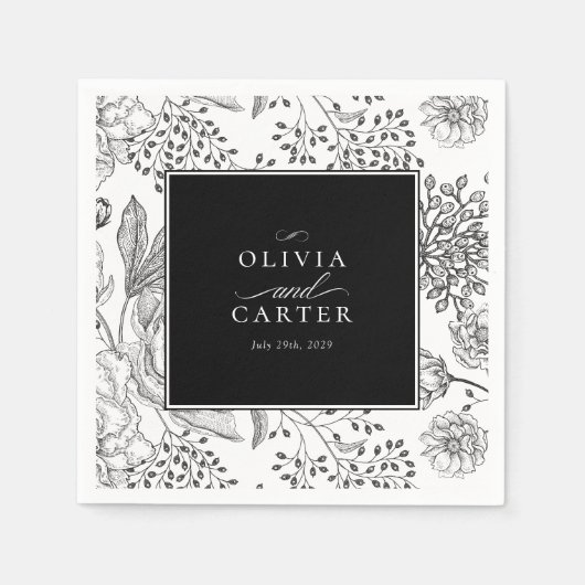 Floral Periwinkle Elegant Black Wedding Servet (Voorkant)