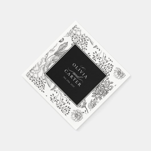 Floral Periwinkle Elegant Black Wedding Servet (Hoek)