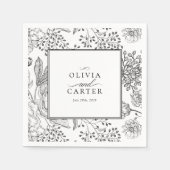 Floral Periwinkle Elegant Black Wedding Servet (Voorkant)