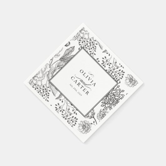 Floral Periwinkle Elegant Black Wedding Servet (Hoek)