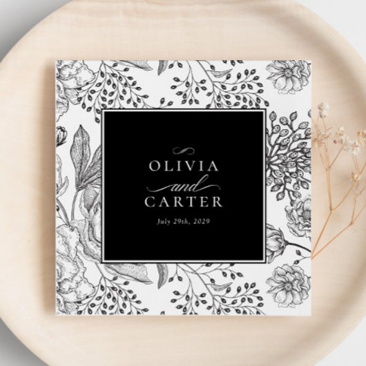 Floral Periwinkle Elegant Black Wedding Servet