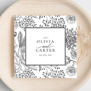 Floral Periwinkle Elegant Black Wedding Servet