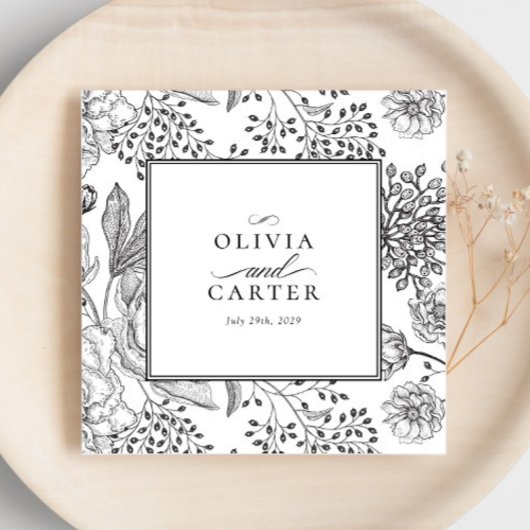 Floral Periwinkle Elegant Black Wedding Servet