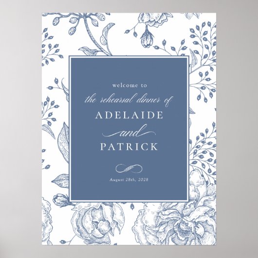 Floral Periwinkle Elegant repetitie diner teken Poster (Voorkant)