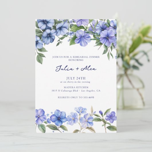 Floral Periwinkle | Elegant repetitiediner Kaart (Staand voorkant)