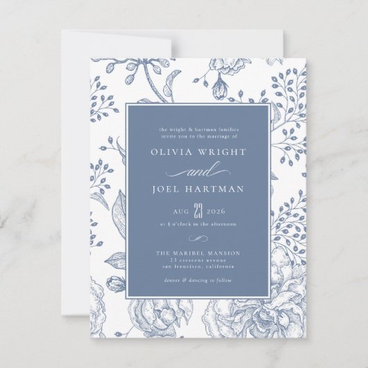 Floral Periwinkle Elegant Wedding Kaart (Voorkant)