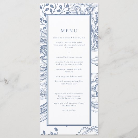 Floral Periwinkle Elegant Wedding Reception Menu (Voorkant)