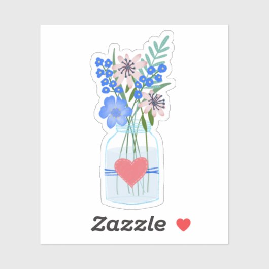 Floral Periwinkle Masons Jar Sticker (Vel)