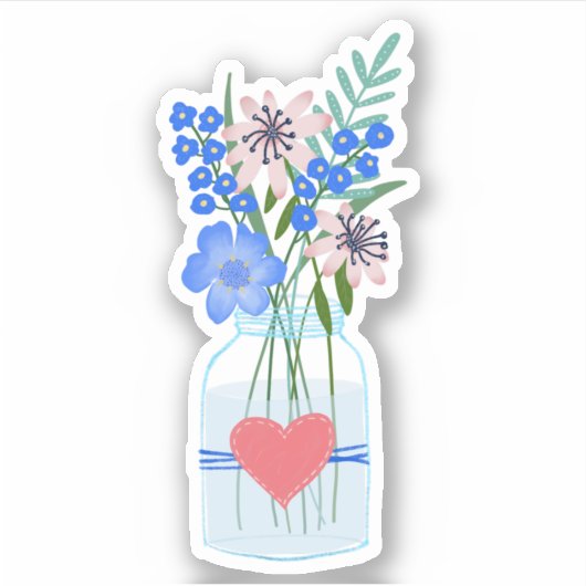 Floral Periwinkle Masons Jar Sticker (Voorkant)