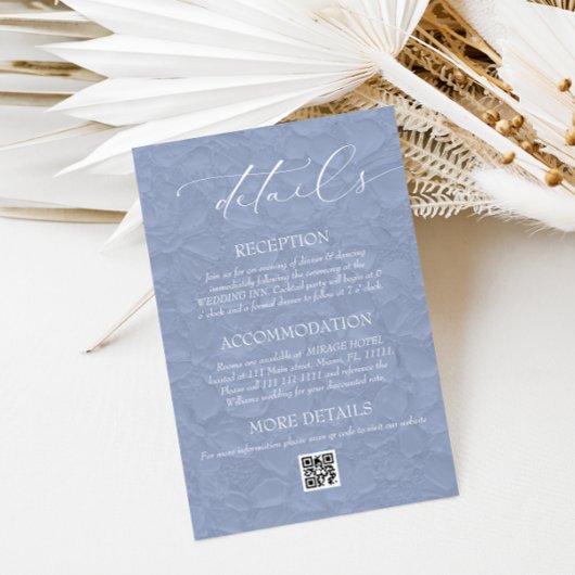 Floral Periwinkle Rustic Wedding QR Details Informatiekaartje