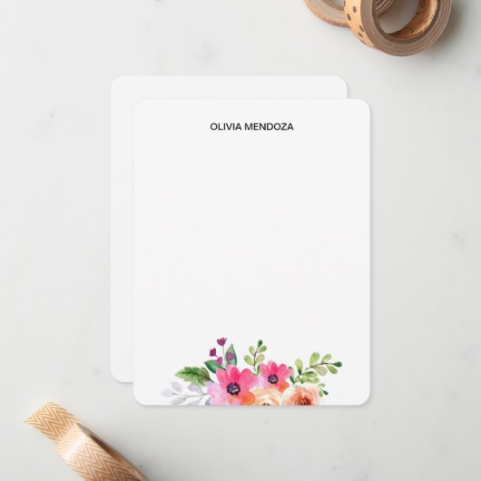 Floral Personal Note Cards Notitiekaartje (Voorkant / Achterkant in situ)