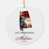 Floral personaliseerde 1 Kerstmis in de staat Alab Keramisch Ornament (Achterkant)