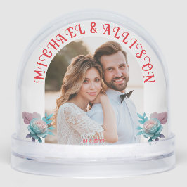 Floral Personalized 2 Photo Wedding Keepsake Sneeuwbol