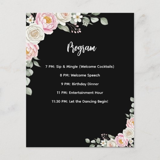 Floral Personalized Birthday Menu Program Card (Achterkant)