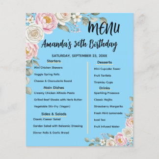 Floral Personalized Birthday Menu Program Card