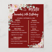Floral Personalized Birthday Menu Program Card (Voorkant)