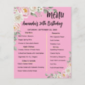 Floral Personalized Birthday Menu Program Card (Voorkant)
