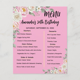 Floral Personalized Birthday Menu Program Card