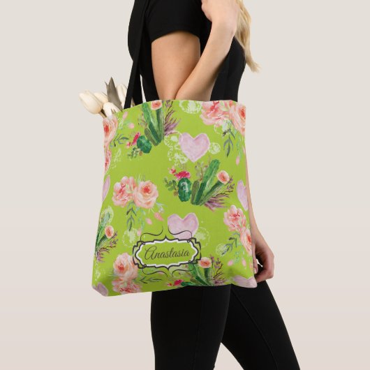 Floral Personalized Cactus Chic Tote Bag (Dichtbij)
