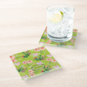 Floral Personalized Cactus waterverf Glazen Onderzetter