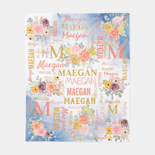 Floral Personalized Collage Name Fleece Deken (Voorkant)