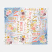 Floral Personalized Collage Name Fleece Deken (Voorkant (Horizontaal))